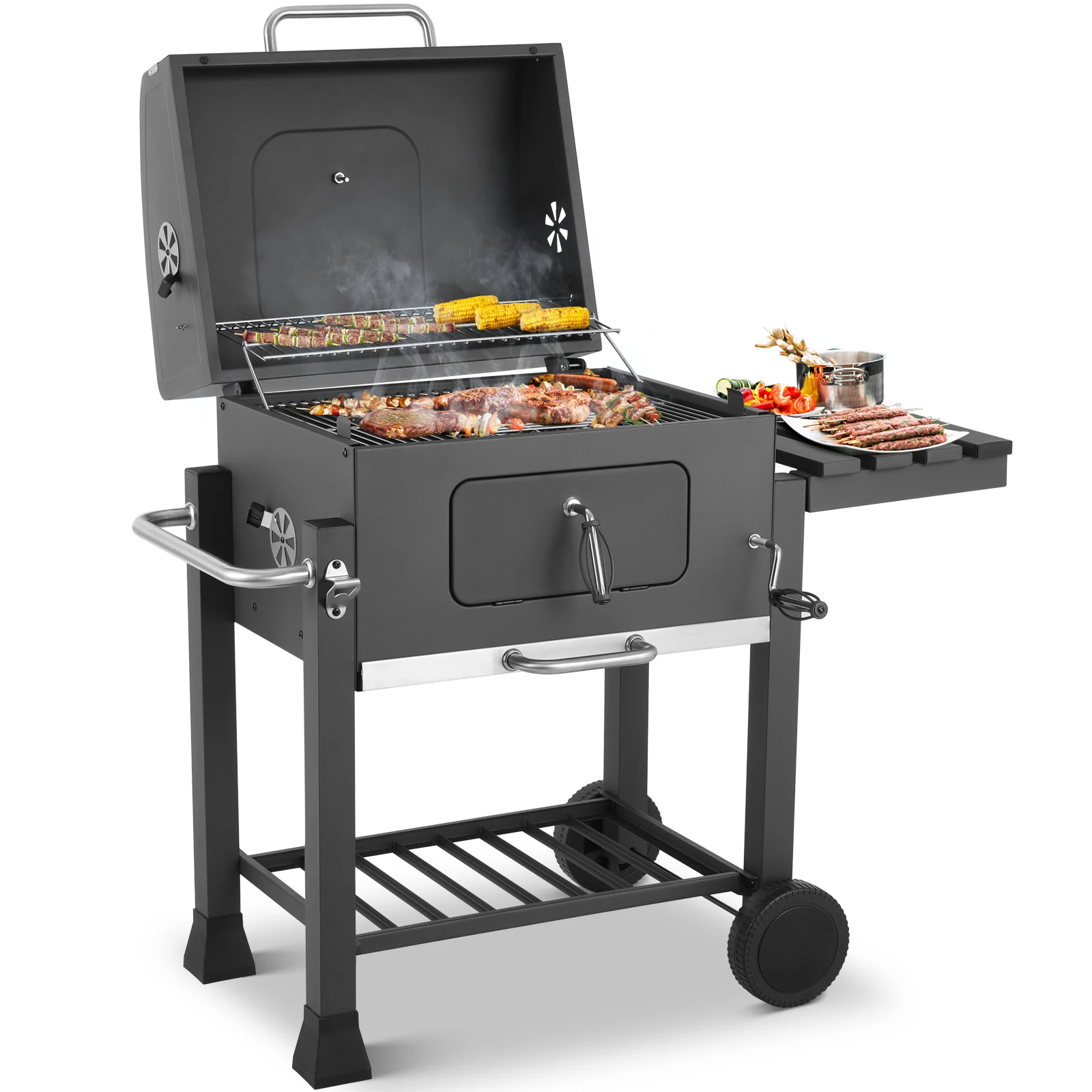 BARBECUE A CHARBON-PLATEAU AJUSTABLE-NOIR INOX